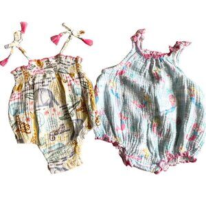 Bundle of 2 Mud Pie Baby Girl Romper Bodysuits, Mermaids & Wildlife - Sz 3-6 Mo
